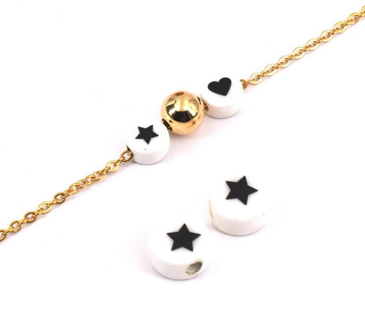 Achat Perles Porcelaine Rondes Avec Etoile Noir 18mm, Trou 2mm (2)