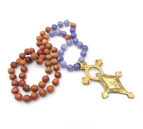 Achat Kit Collier Croix Touareg Ethnique Bronze Plaqué Argent 42x26mm (1)