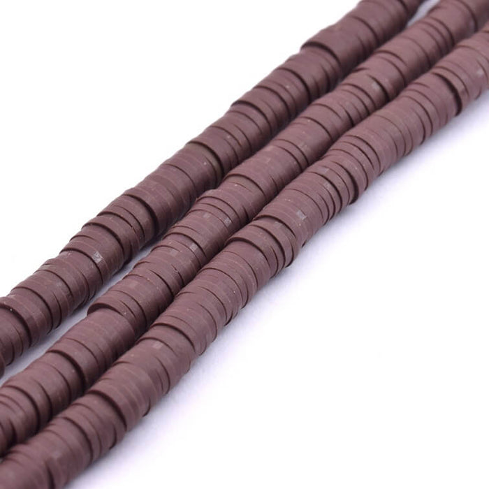 Perle heishi 6x0.5-1mm en pâte polymère marron chocolat (1 fil- 43cm)