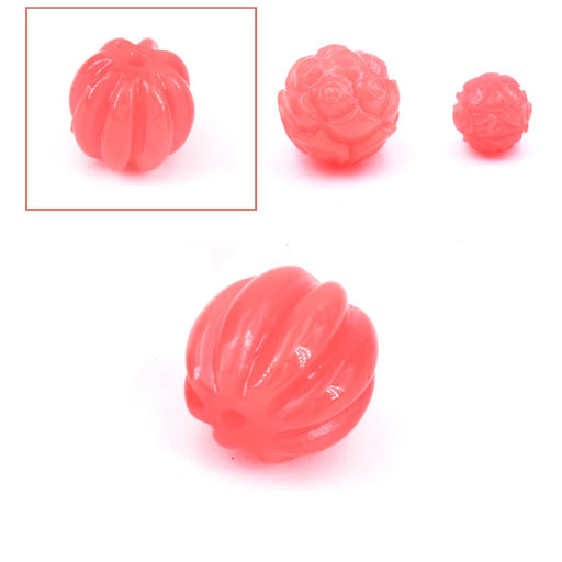 Achat Perle Sculptée Forme Citrouille En Coquillage Teinté Corail Rose 13x14mm, trou 1,2mm (1)