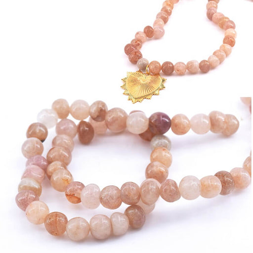 Achat Perles Pépites Rondes Strawberry Quartz Beige 8-9mm - Trou : 1mm (1 Fil-39cm)